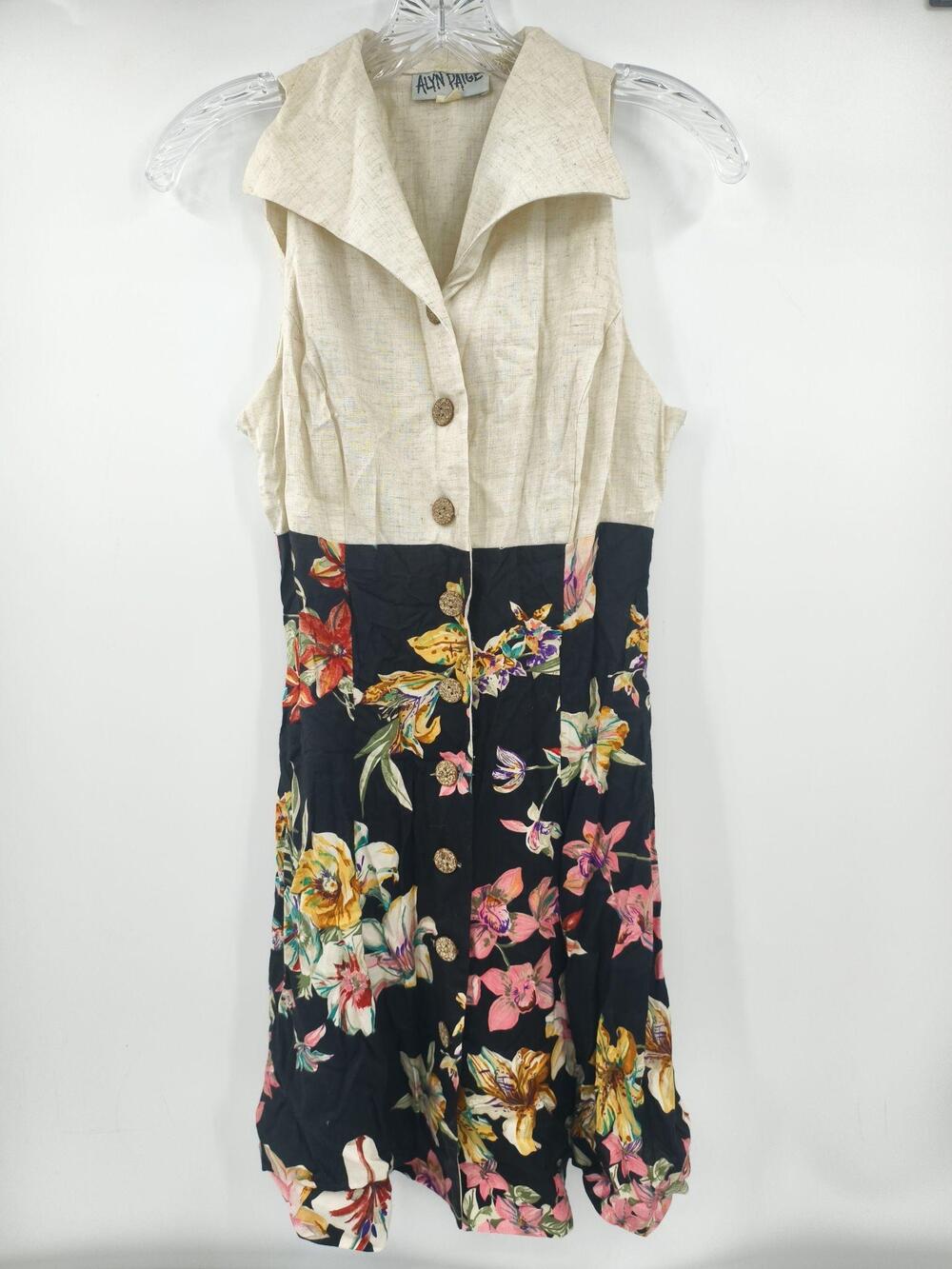 Alyn Paige Shirt Dress Juniors 9-10 Black Floral Sleeveless Collared Lined